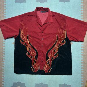 Vtg y2k short sleeve button shirt flames fire no boundaries skate JNCO style XXL